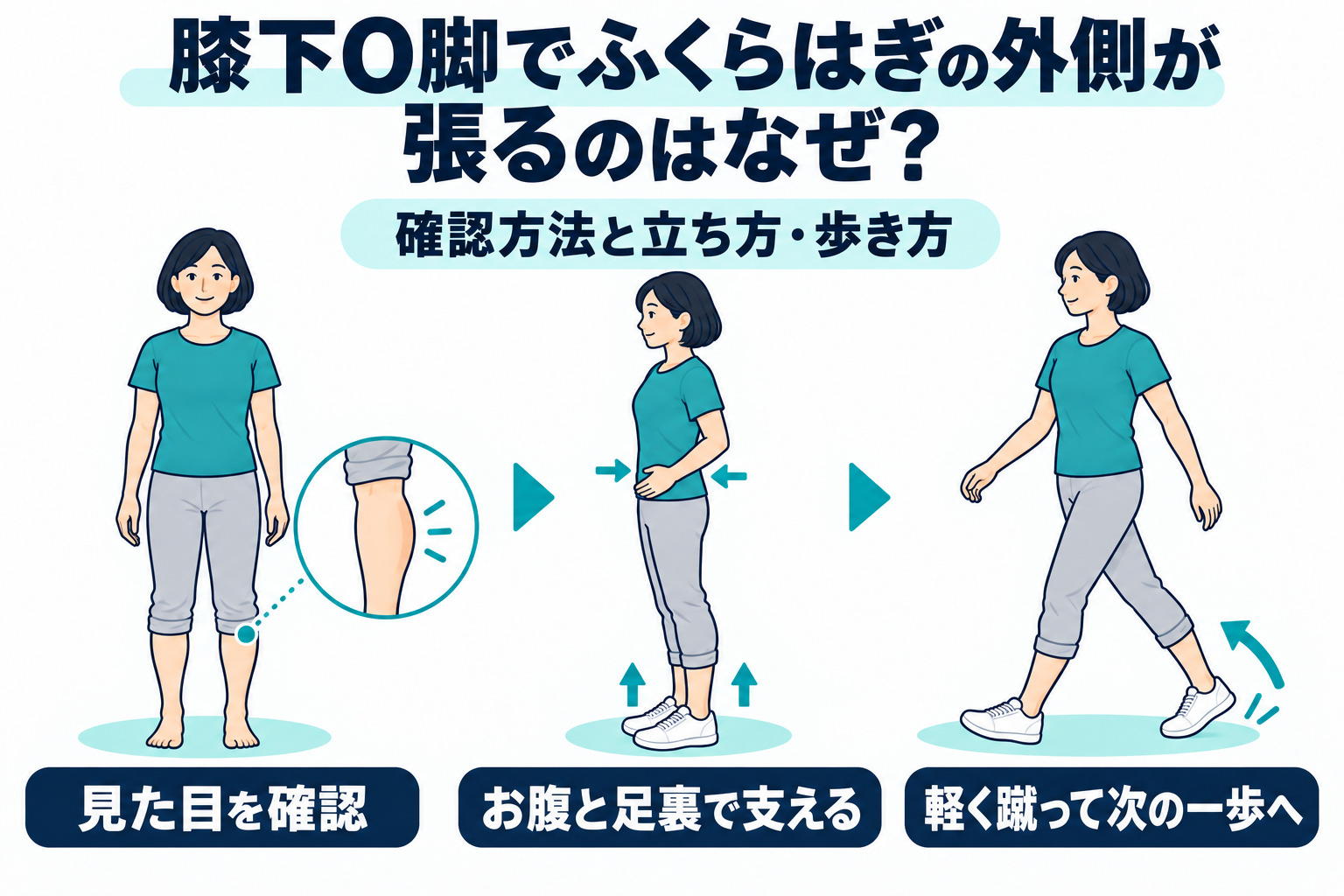 膝下O脚 でふくらはぎの外側が張るのはなぜ？確認方法と立ち方・歩き方